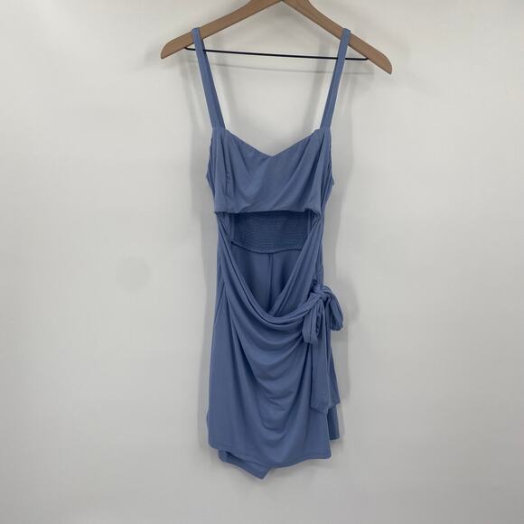 Privacy Please Romper Dress Sleeveless Tie Wrap Front Cutout Bodice Light Blue L - Picture 3 of 11